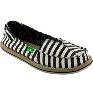 Sanuk Castaway Shoe Black and White Canvas Stripe Size 7